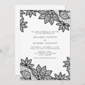 美しいブラックレースヴィンテージウェディング 招待状 (正面/裏面)