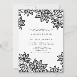 美しいブラックレースヴィンテージウェディング 招待状