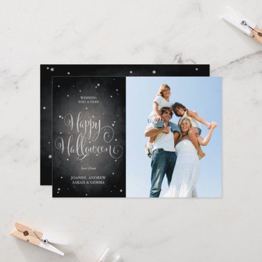 美しいブラックヴィンテージスターハロウィンフォトカード カード (正面/裏面インサイチュ)