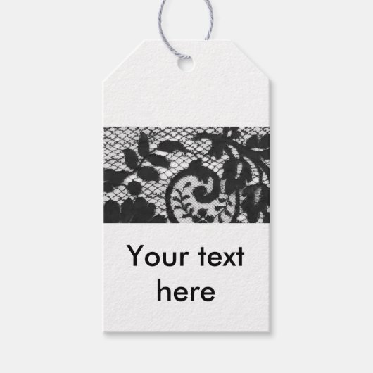 美しいブラックヴィンテージレース生地詳細 ギフトタグ (正面)