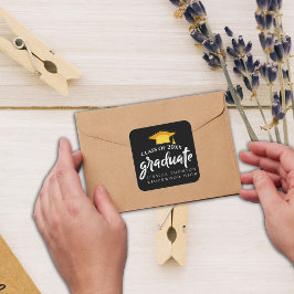 美しいブラック金ゴールドグラッドハット2025卒業 スクエアシール