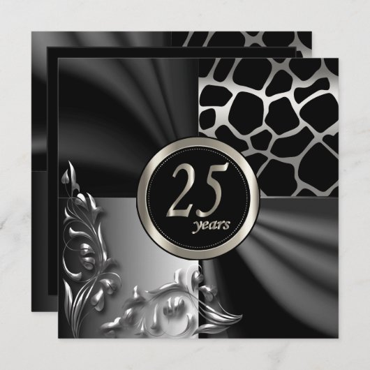 美しいブラック25周年パーティー招待状 招待状 (正面/裏面)