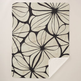 美しいブラック&クリームフローラ毛布 シェルパブランケット