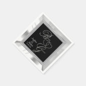 美しいブラック、シルバー、ホワイトサテン結婚ズ スタンダードカクテルナプキン (角)