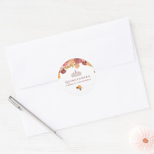 美しいブルゴーニュとイエローローズキンセアニェラ ラウンドシール (封筒)