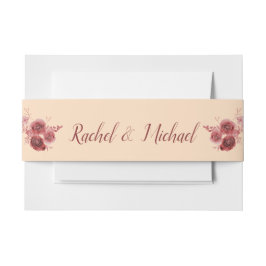 美しいブルゴーニュと桃の水色の花 招待状ベリーバンド