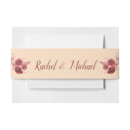 美しいブルゴーニュと桃の水色の花 招待状ベリーバンド (正面例)