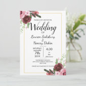 美しいブルゴーニュのフローラ結婚のパーソナライズ 招待状 (スタンド正面)