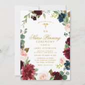 美しいブルゴーニュの海軍フローラナースピン留め式 招待状 (正面)