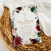 美しいブルゴーニュの海軍フローラナースピン留め式 招待状