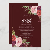 美しいブルゴーニュの花60誕生日招待状 招待状 (正面/裏面)