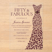 美しいブルゴーニュエレガントドレス50誕生日 アクリル招待状 (正面)