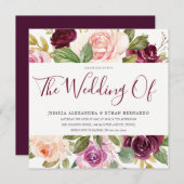美しいブルゴーニュピンクベリー結婚フローラ 招待状 (正面/裏面)