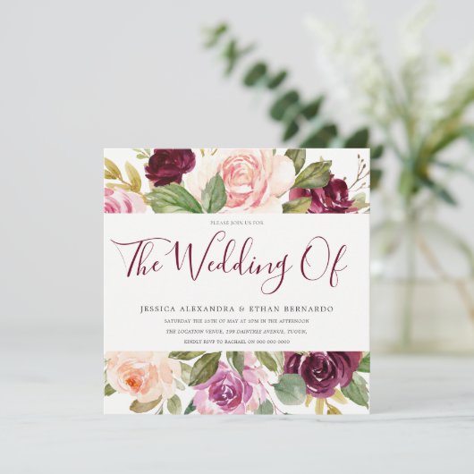 美しいブルゴーニュピンクベリー結婚フローラ 招待状 (スタンド正面)