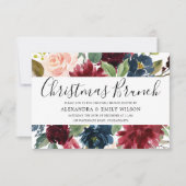 美しいブルゴーニュレッドフローラクリスマスブランチ 招待状 (正面)