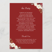 美しいブルゴーニュレッドホワイトフローラ結婚ズ プログラム (裏面)