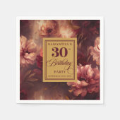 美しいブルゴーニュ赤面金ゴールド水彩30th スタンダードカクテルナプキン (正面)