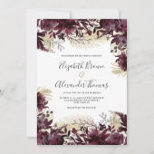 美しいブルゴーニュ金ゴールドグリッター結婚フローラ 招待状 (正面)