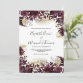 美しいブルゴーニュ金ゴールドグリッター結婚フローラ 招待状 (スタンド正面)