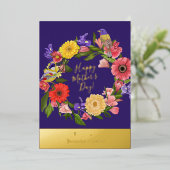 美しいブルーとゴールドの花の母の日・ホイル 箔シーズンカード (立ち正面)