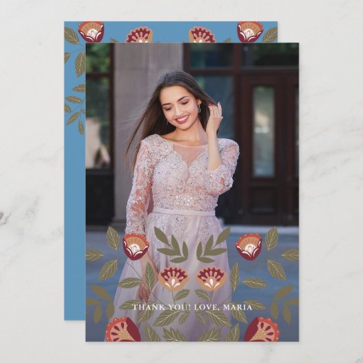 美しいブルーのキンチアネラ・フィエスタ感謝祭 フォト 招待状 (正面/裏面)