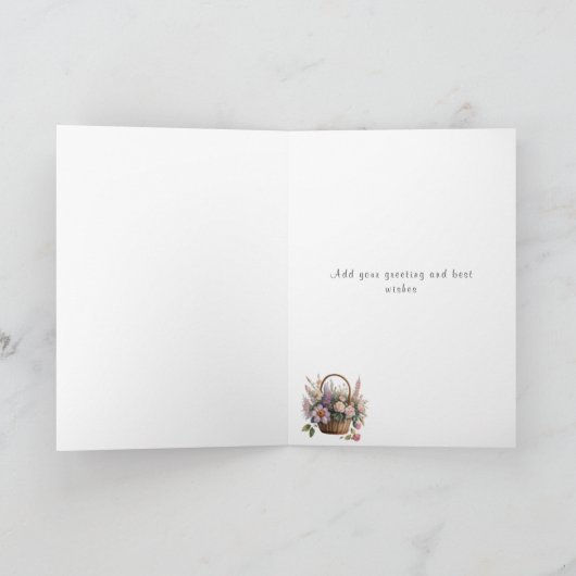 美しいブルーのケーキにピンクのお花を飾ったハッピーバースデーカード カード (内部)