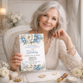 美しいブルーのマグノリアと芍薬の70歳の誕生日 招待状