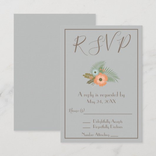 美しいブルーの出欠確認 招待状 (正面/裏面)