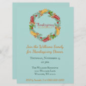 美しいブルーの感謝祭の食事 招待状 (正面/裏面)