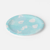 美しいブルーの海辺ビーチをテーマにした ペーパープレート (アングル)