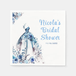 美しいブルーの花柄ドレス ブライダルシャワー スタンダードカクテルナプキン