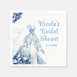美しいブルーの花柄ドレス ブライダルシャワー スタンダードカクテルナプキン