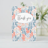 美しいブルーの花柄 フラット サンクス カード (スタンド正面)