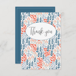 美しいブルーの花柄 フラット サンクス カード