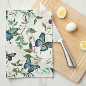 美しいブルーの蝶のブライダルシャワー キッチンタオル (四つ折り)