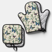 美しいブルーの蝶の花嫁のシャワー 鍋つかみ&鍋敷きセット (正面/裏面)