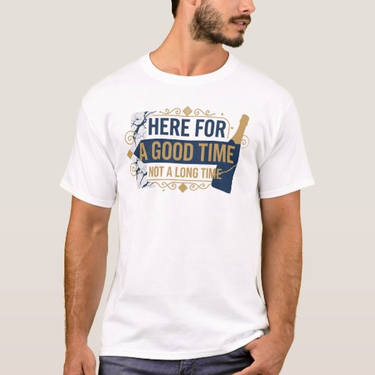 美しいブルーのHERE FOR GOOD TIME NOT LONG 2Dデザイン Tシャツ (正面)