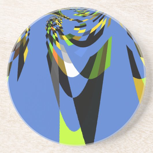 美しいブルーアフリカトライバルモチーフ柄アートプリント コースター (正面)