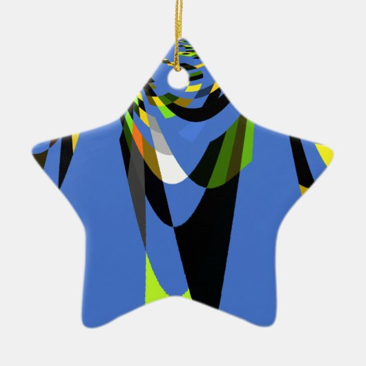 美しいブルーアフリカトライバルモチーフ柄アートプリント セラミックオーナメント (正面)