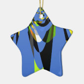 美しいブルーアフリカトライバルモチーフ柄アートプリント セラミックオーナメント (左)