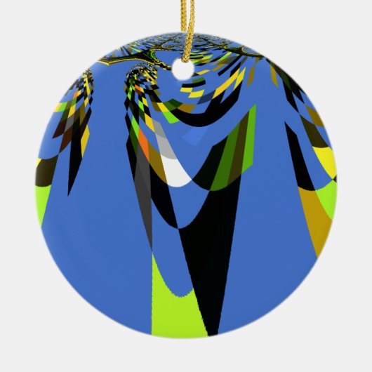 美しいブルーアフリカトライバルモチーフ柄アートプリント セラミックオーナメント (正面)