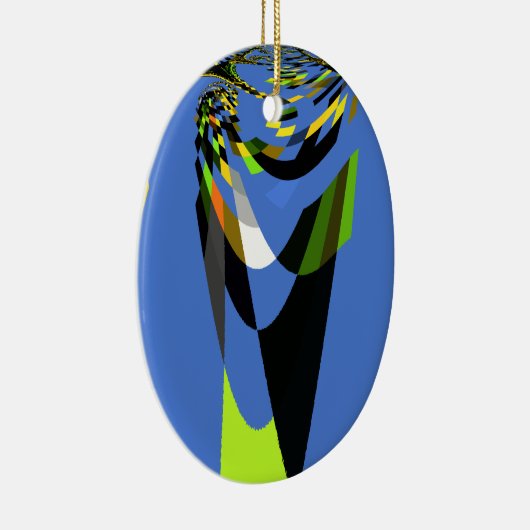 美しいブルーアフリカトライバルモチーフ柄アートプリント セラミックオーナメント (右)