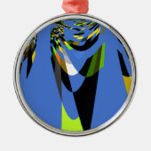 美しいブルーアフリカトライバルモチーフ柄アートプリント メタルオーナメント (正面)