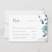 美しいブルーウォーター色のフローラ結婚ズ 出欠カード (正面)