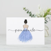 美しいブルーガウンドレススクリプトキンセアニェラパーティー 招待状 (スタンド正面)