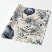 美しいブルークリスマスフローラバウブル ラッピングペーパー (アンロールド)