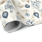 美しいブルークリスマスフローラバウブル ラッピングペーパー (ロールコーナー)