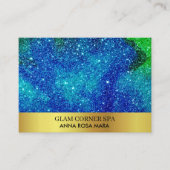 *～*美しいブルーグリーングリッターラグジュアリー金箔QR 名刺 (正面)