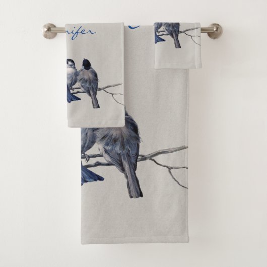 美しいブルーグレーバーズオンザブランチ名前をカスタムする バスタオルセット (インサイチュ)