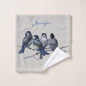 美しいブルーグレーバーズオンザブランチ名前をカスタムする バスタオルセット (ウォッシュタオル)